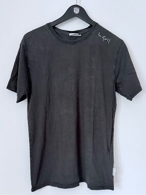 Black Crew Tee with Script at the Shoulder